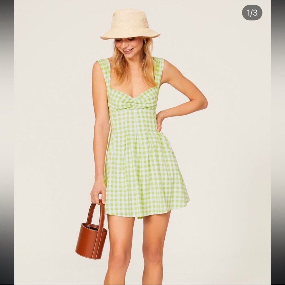 For Love And Lemons Lime Checkered Mini Dress